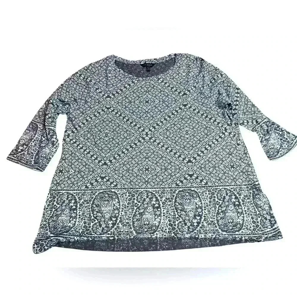Lucky Brand 3/4 sleeve cream & gray blouse size 1X
